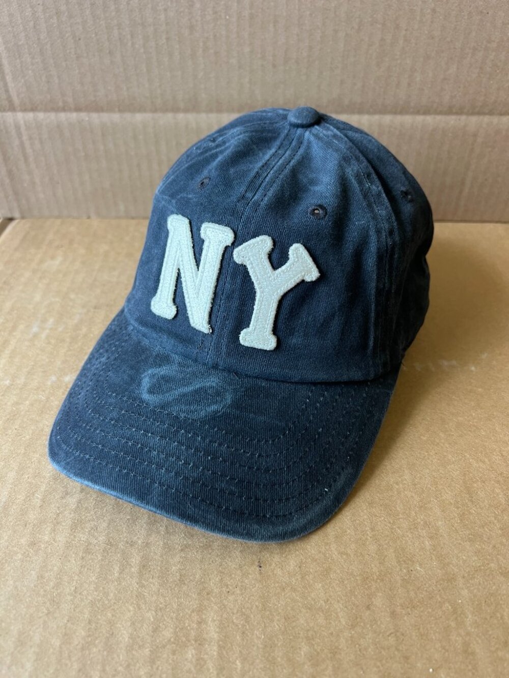 NY Black Yankees Embroidered Display w/Marks on Brim Dad Hat Buckle Strap Navy